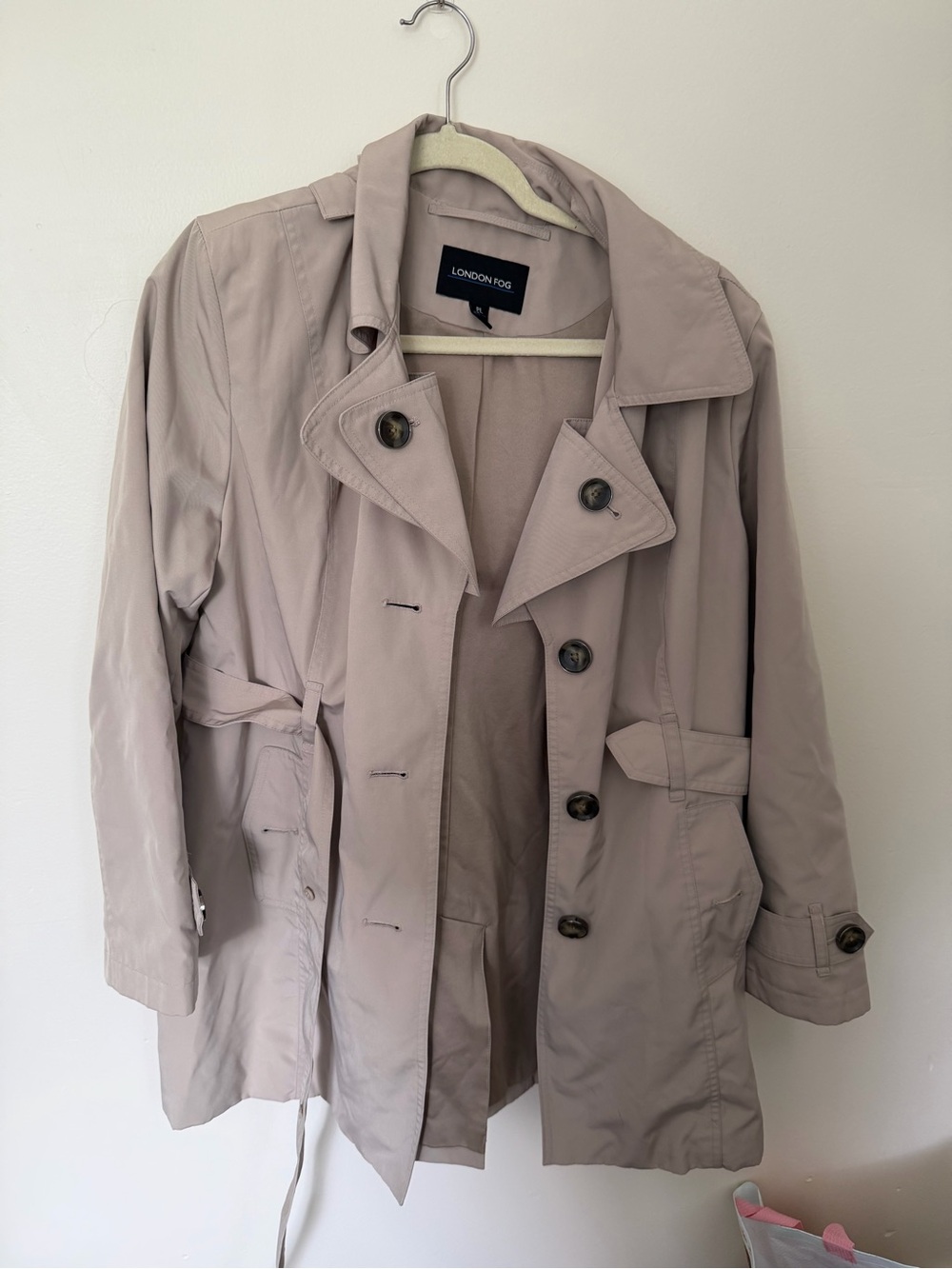 London Fog Light Taupe Trench Coat with Waist Tie